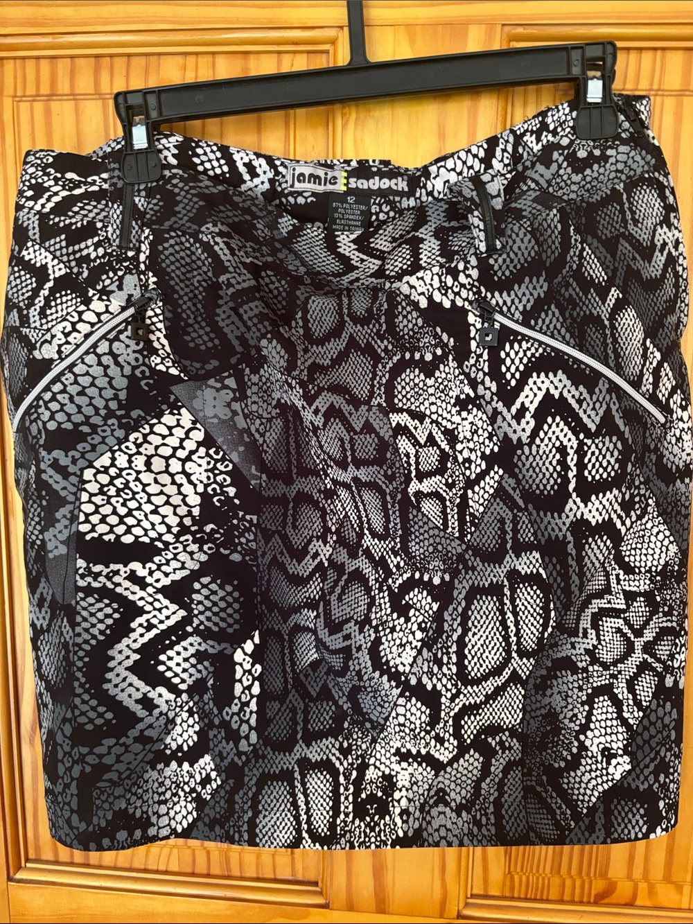 jamie sadock Black and Gray Snake Print Golf Skirt with Zip Accents